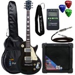 Ficha técnica e caractérísticas do produto Kit Guitarra Les Paul Nashville Preta Shelter + Cubo + Afinador + Acessórios