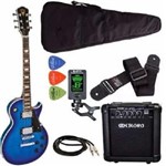 Ficha técnica e caractérísticas do produto Kit Guitarra Les Paul Phx Lp5 Azul + Meteoro Afinador Capa