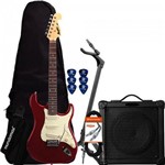 Kit Guitarra Mg32 Vermelho Metalico Memphis + Cubo + Acessórios