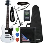Ficha técnica e caractérísticas do produto Kit Guitarra Sg Detroit Branca Shelter + Cubo + Afinador + Acessórios
