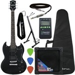 Ficha técnica e caractérísticas do produto Kit Guitarra Sg Detroit Preta Shelter + Cubo + Afinador + Acessórios