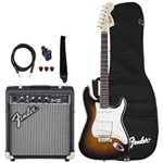 Ficha técnica e caractérísticas do produto Kit Guitarra Squier Affinity Stratocaster Frontman 10 Brown Sunburst