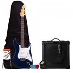 Kit Guitarra Strato Mg32 Azul Memphis + Cubo + Capa + Acessórios