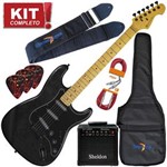 Ficha técnica e caractérísticas do produto Kit Guitarra Strato Michael Stonehenge GM222N MBA Metallic All Black Completo