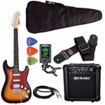Ficha técnica e caractérísticas do produto Kit Guitarra Strato Phx St-h Sunburst Cubo Meteoro Afinador