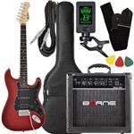 Ficha técnica e caractérísticas do produto Kit Guitarra Strato Phx Sth Vermelha + Cubo Borne Afinador