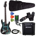 Ficha técnica e caractérísticas do produto Kit Guitarra Strato Phx Venom + Cubo Meteoro Afinador Capa