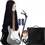 Kit Guitarra Stratocaster Affinity 581 Prata Squier + Cubo + Acessórios