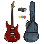 Ficha técnica e caractérísticas do produto Kit Guitarra Stratocaster GTU-1 RD Vermelha Waldman + Capa Afinador 3 Palhetas Diversas