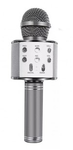Ficha técnica e caractérísticas do produto Kit 2 Microfone Bluetooth Sem Fio Karaoke Porta Usb Alto-falante Embutido Prata Barato - Handheld Ktv