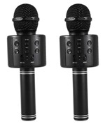 Ficha técnica e caractérísticas do produto Kit 2 Microfone Bluetooth Sem Fio Karaoke Porta Usb Alto-falante Embutido Preto Barato - Handheld Ktv