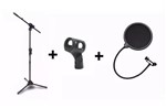 Ficha técnica e caractérísticas do produto Kit Pedestal Microfone Smmax Ibox + Cachimbo + Pop Filter