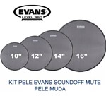 Kit Pele Muda Tom Caixa 10 12 14 16 Evans Soundoff Mute