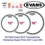 Kit Pele para Tons Surdo 12'' 13'' 16'' Evans Clear Sst Ec2s Hidráulica Transparente Standard Etp-Ec2sclr-S