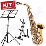 Ficha técnica e caractérísticas do produto Kit Saxofone Alto Sa500 Ln Eagle Laqueado Niquelado em Mib com Case + Estantepartitura + Suporte