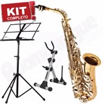 Kit Saxofone Alto SA500 LN Eagle Laqueado/ Niquelado Mib Completo