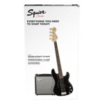 Kit Squier: Baixo Affinity PJ Bass Preto Amplificador Fender Rumble 15 Correia Fender Cabo 3 Metros
