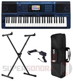 Kit Teclado Musical Arranjador Casio Mz X500 Azul - Midi/usb - Tela Touch + Suporte Em X + Capa + Fo