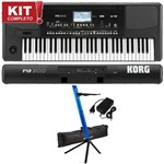 Kit Teclado Musical Arranjador Korg Pa300 61 Teclas Profissional com Suporte Stay Slim 1100/01