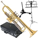Kit Trompete Tr504 Eagle Laqueado Sib com Estante de Partitura + Suporte + Hardcase - Eagle