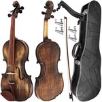 Kit Violino 4/4 Rolim Envelhecido Fosco com Fixos Espaleira Case e Arco