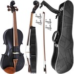 Kit Violino 4/4 Rolim Preto Fosco com Fixos Espaleira Case e Arco