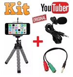 Kit Youtuber Microfone de Lapela Celular Câmeras Universal Iphone Android + Adaptador + Mini Tripé Flexível Original - Leffa Shop
