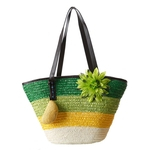 Ficha técnica e caractérísticas do produto Ladies Flor colorida Praia Stripe Bag Bohemian Palha saco com Tecido Mini Bag