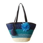 Ficha técnica e caractérísticas do produto Ladies Flor colorida Praia Stripe Bag Bohemian Palha saco tecido com Mini Bag Gostar