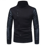 Ficha técnica e caractérísticas do produto Homens Leather Sleeve Matching gola Zipper camisola Redbey