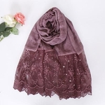 Ficha técnica e caractérísticas do produto Luxury Lace Embroidery Scarf Hijabs Cotton Muslim Shawl With Pearl Beads Gorgeous Hijabs Scarves Malaysia Singapore Headcloth