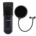 Microfone Arcano para Estúdio Black Usb 01 + Pop Filter Amf1