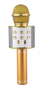 Ficha técnica e caractérísticas do produto Microfone Bluetooth Sem Fio Karaoke Porta Usb Alto-falante Embutido Dourado Barato - Handheld Ktv