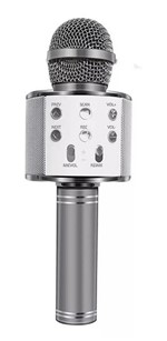 Ficha técnica e caractérísticas do produto Microfone Bluetooth Sem Fio Karaoke Porta Usb Alto-falante Embutido Prata Barato - Handheld Ktv