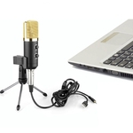 Ficha técnica e caractérísticas do produto Microfone Com Fio Condensador USB Estúdio Conversando Cantando Gravando Microfone Com Suporte