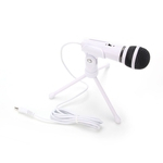 Ficha técnica e caractérísticas do produto Microfone Condensador 3,5 milímetros Microfone de gravação Plug and Play com tripé para Broadcasting Conferência Podcasting Video Chat Branco