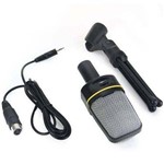 Microfone Condensador com Tripe para Gravaçao Profissional para Pc e Notebook Preto