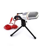 Microfone Condensador para Gravaçao Qualidade Profissional com Tripe para PC e Notebook Branco