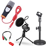 Microfone Condensador SF666 + Suporte Pedestal + Shock e Pop - S.a Music