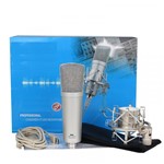 Microfone Condensador Usb P/gravação Estúdio,c/ Cabo,Shock Mount Prata e Bag - Aj Som Acessórios Musicais