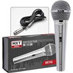 Microfone Dinâmico de Mão Profissional Metal Prata MXT M-1138 com Cabo 4,5 Metros