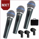 Ficha técnica e caractérísticas do produto Microfone Dinâmico de Metal 3 Peças Pro BTM-58A Profissional C/ Maleta Cachimbo e Cabos - Mxt