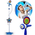 Ficha técnica e caractérísticas do produto Microfone Infantil Azul Led Rock Star Mp3 Som Luz Musica Karaoke Brinquedo (dmt3837)