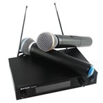 Microfone Jiaxi Wg2009sc Uhf Display Lcd 1 Freq S/Fio Mao Duplo 2 Ant.
