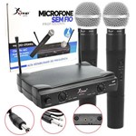 Ficha técnica e caractérísticas do produto Microfone Sem Fio 30m Duplo Wireless Vhf Karaokê Kp-912