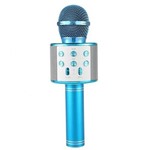 Ficha técnica e caractérísticas do produto Microfone Sem Fio Bluetooth Karaokê WS 858 Gravador Com Som Azul