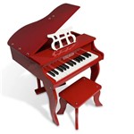 Mini Piano de Cauda Acústico Turbinho Infantil 30 Teclas Vermelho + Banqueta + Suporte de Partituras