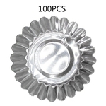 Ficha técnica e caractérísticas do produto Molde do queque Crisantemo liga de alum¨ªnio Lace Egg Tart Cup 100pcs Sliver