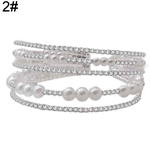 Ficha técnica e caractérísticas do produto Mulheres Rhinestone Faux Pearl Multilayer Open Bracelet Bangle Party Jewelry Gift