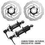Ficha técnica e caractérísticas do produto Par Cubo Shimano Tourney Tx Tx505 36 Furos + Par Disco Shimano Rt10 160mm Center Lock